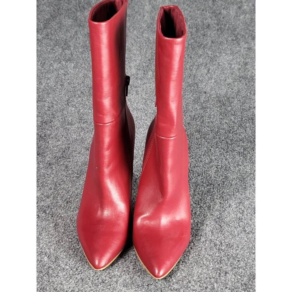 CHARLES BY CHARLES DAVID RED FAUX LEATHER MIDI STILETTO BOOTS SZ 6.5 Winter Work - Picture 3 of 6